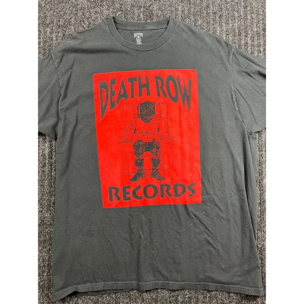 Death Row Records Graphic T-Shirt Mens Charcoal Gray Red Logo Hip Hop Streetwear